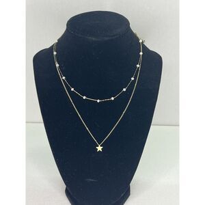 Fashion jewelry necklace dainty star and white beaded‎ double strand gold tone